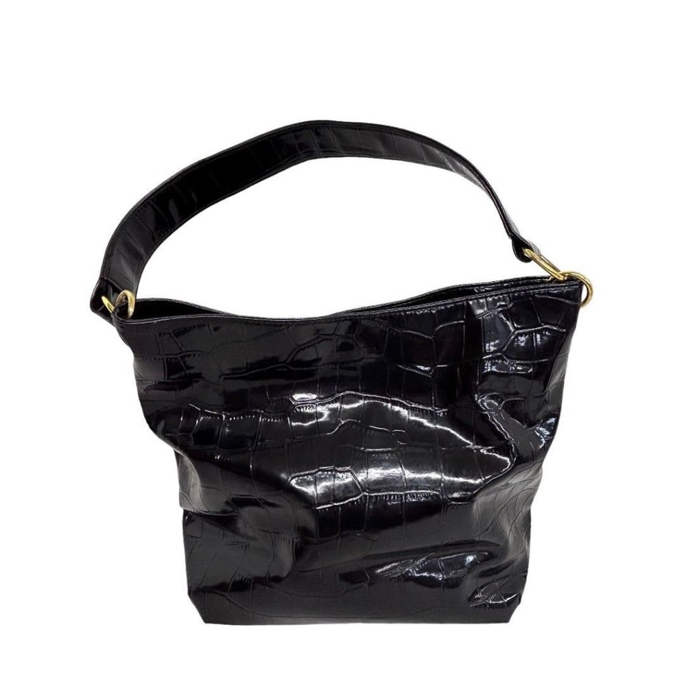 Embossed Croc Black Vegan Patent Shoulderbag Hobo Style Unbranded